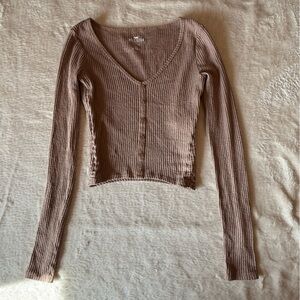 Hollister Women's Ribbed Button-Down Shirt - Tan